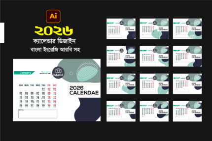 2026 Desk Calendar Design Template-ক্যালেন্ডার ডিজাইন ২০২৬